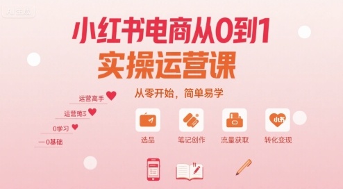 小红书电商从0到1实操运营课，从零开始，简单易学-知行创·网创