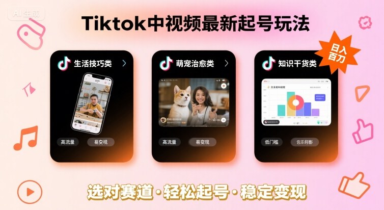 Tiktok中视频最新起号玩法，想要日入百刀，做好这几个赛道就可以了-知行创·网创