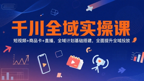 千川全域实操课，短视频+商品卡+直播，全域计划基础搭建，全面提升全域投放-知行创·网创