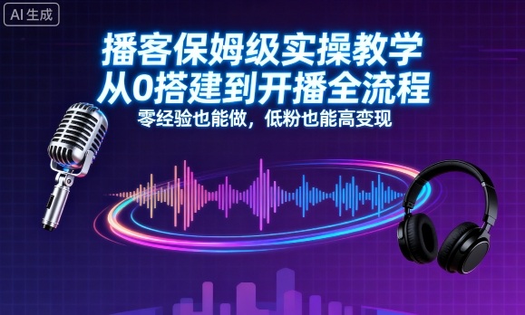 播客保姆级实操教学，从0搭建到开播全流程，零经验也能做，低粉也能高变现-知行创·网创