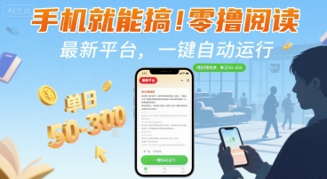 手机就能搞！零撸阅读挂G，最新平台，一键自动运行，随时随地挣，单日50-3张+【揭秘】-知行创·网创