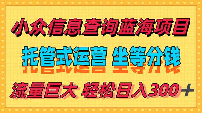 稳定日入300＋，小众信息查询蓝海项目，全程懒人式托管，解放你的时间-知行创·网创