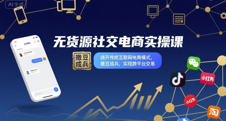 无货源社交电商实操课，绕开传统互联网电商模式，撒豆成兵，实现跨平台交易-知行创·网创