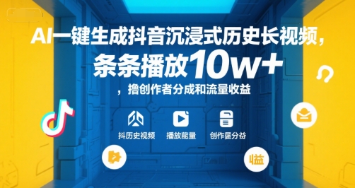 AI一键生成抖音沉浸式历史长视频，条条播放10w+，撸创作者分成和流量收益【揭秘】-知行创·网创