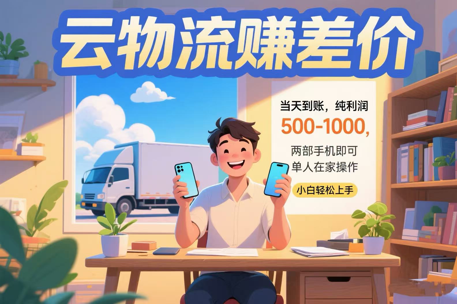 云物流赚差价 当天到账纯利润500-1000 两部手机即可 可单人在家操作 小…-知行创·网创
