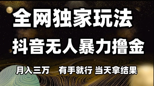 全网独家玩法抖音无人暴力撸金，月入3W，有手就行，当天拿结果【揭秘】-知行创·网创