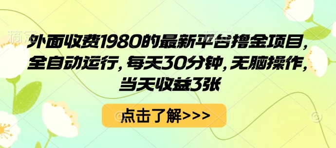 外面收费1980的最新平台撸金项目，全自动运行，每天30分钟，无脑操作，当天收益3张【揭秘】-知行创·网创