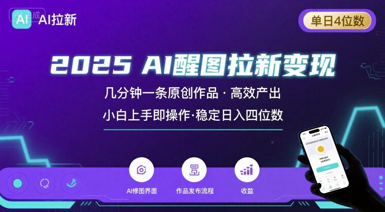 2025最强AI醒图拉新，几分钟一条原创作品，单日收入4位数，小白也能上手操作-知行创·网创