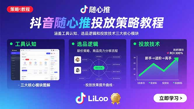 抖音随心推投放策略教程：涵盖工具认知、选品逻辑和投放技术三大核心模块-知行创·网创