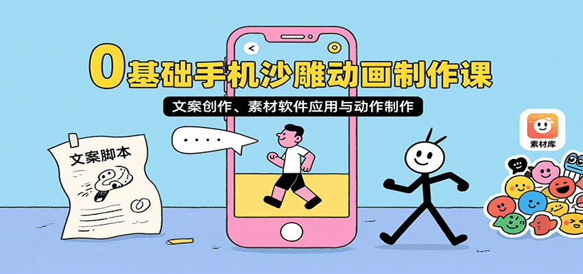0基础手机沙雕动画制作课，文案创作、素材软件应用与动作制作-知行创·网创