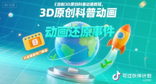 自制3D原创科普动画教程，动画还原事件，抖音最新热门赛道，可过伙伴计划-知行创·网创