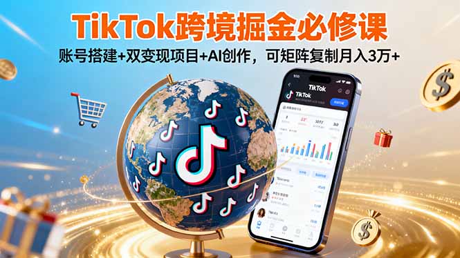 TikTo跨境掘金必修课，账号搭建+双变现项目+AI创作，可矩阵复制月入3万+-知行创·网创
