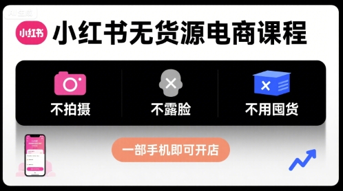 小红书无货源电商课程，不拍摄不露脸不用囤货，一部手机即可开店-知行创·网创