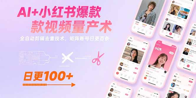AI+小红书爆款视频量产术：全自动剪辑去重技术，矩阵账号日更百条-知行创·网创