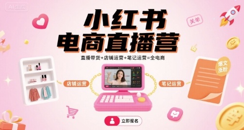 小红书电商直播营，直播带货+店铺运营+笔记运营=全电商-知行创·网创