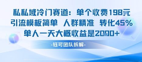 私域冷门赛道单个收费198米引流模板简单人群精准 45%的转化率单人一天大概收益多张-知行创·网创