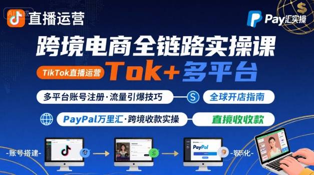 跨境电商线上课，TikTok 直播运营 + 多平台账号注册 + PayPal 万里汇实操教程-知行创·网创