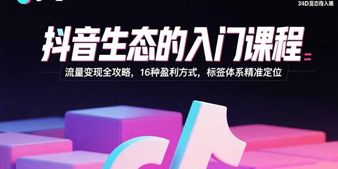 抖音生态的入门课程：流量变现全攻略，16种盈利方式，标签体系精准定位-知行创·网创