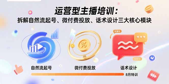 运营型主播培训：拆解自然流起号、微付费投放、话术设计三大核心模块-8月-知行创·网创