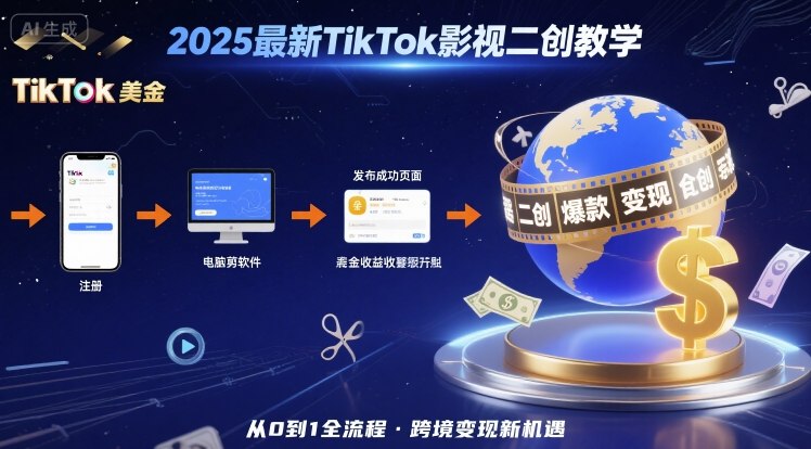 2025年最新TikTok影视二创教学，从注册到发布撸美金全流程，跨境变现新机遇-知行创·网创