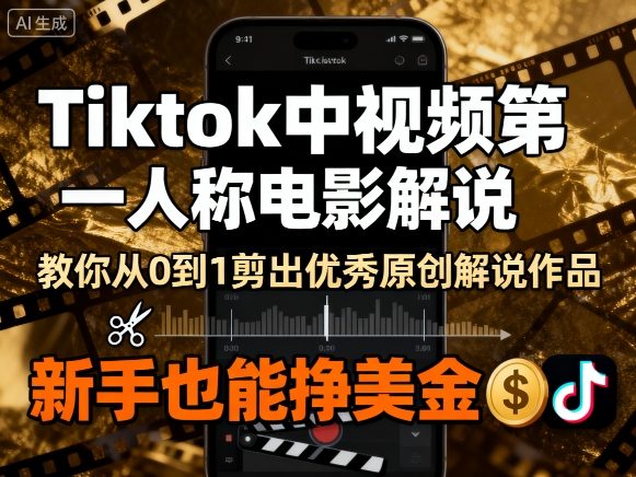 Tiktok中视频第一人称电影解说，教你从0到1剪出一个优秀的原创解说作品，新手也能挣美金-知行创·网创