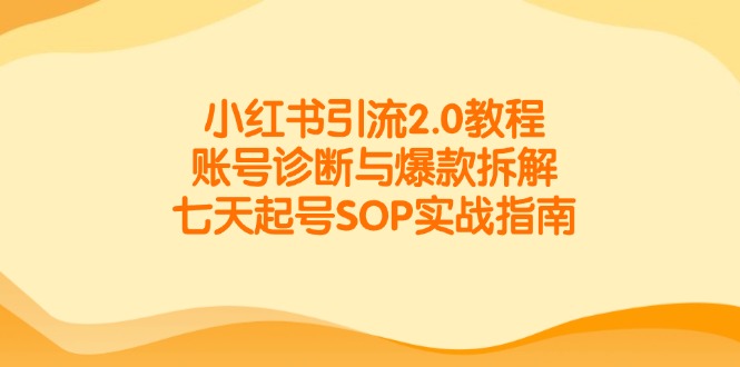小红书引流2.0教程，账号诊断与爆款拆解，七天起号SOP实战指南-中创网-中创网-知行创·网创