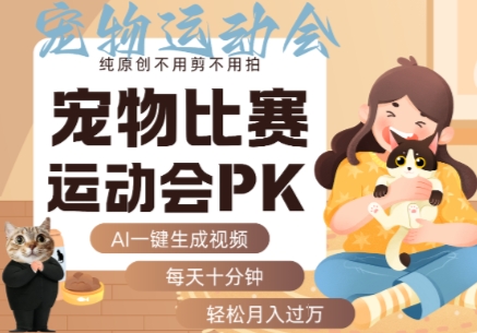 AI一键生成宠物比赛运动会PK视频，纯原创不用剪不用拍，每天十分钟，轻松月入过1W+-知行创·网创