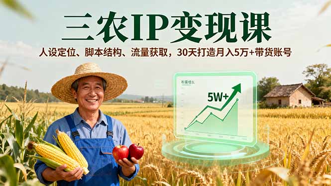 三农IP变现课，人设定位、脚本结构、流量获取，30天打造月入5万+带货账号-知行创·网创