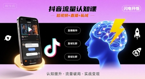 抖音流量认知课，短视频+直播+私域，认知提升，闪电开悟-知行创·网创