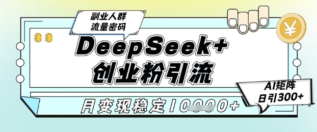 DeepSeek+创业粉精准引流，全新分享课4.0玩法，AI矩阵日引300+，多种变现方式，稳定月入1W-知行创·网创