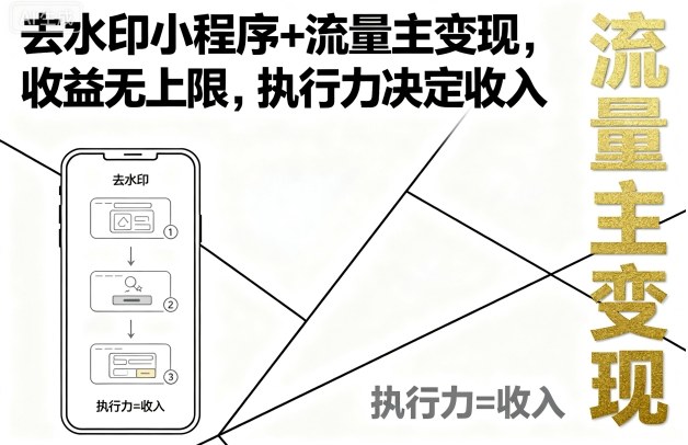 去水印小程序+流量主变现，收益无上限，执行力决定收入-知行创·网创