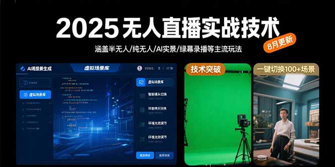 2025无人直播实战技术-8月，涵盖半无人/纯无人/AI实景/绿幕录播等主流玩法-知行创·网创