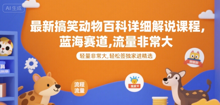 最新搞笑动物百科详细解说课程，蓝海赛道，流量非常大，轻松签独家进精选-知行创·网创