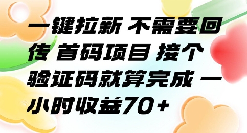 一键拉新 不需要回传 首码项目 接个验证码就算完成 一小时收益70+【揭秘】-知行创·网创
