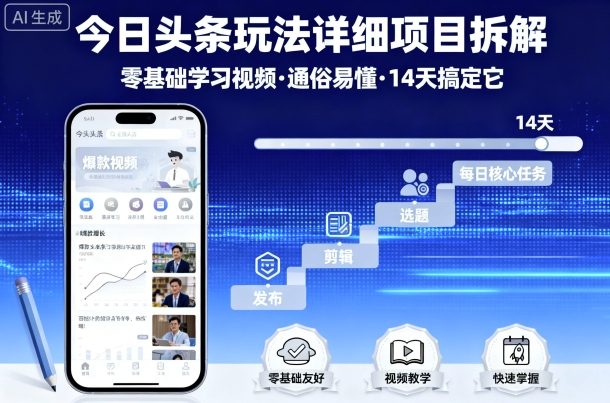今日头条玩法详细项目拆解，零基础学习视频 通俗易懂 14天搞定它-知行创·网创