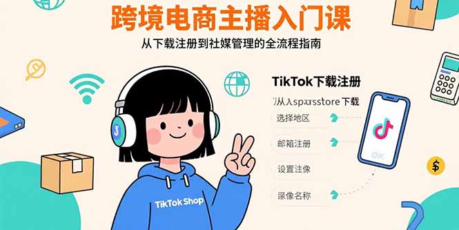 跨境电商主播入门课，TikTok下载注册，支付工具配置，社媒账号管理全流程-知行创·网创