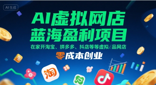 AI虚拟网店蓝海盈利项目，在家开淘宝、拼多多、抖店等虚拟品网店，零成本创业-知行创·网创