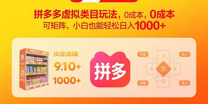 拼多多虚拟类目玩法，0成本，可矩阵，小白也能轻松日入1000+-知行创·网创